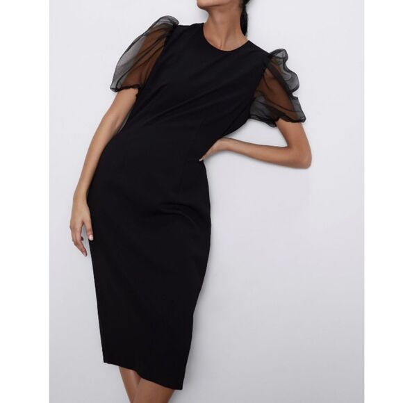 Black organza sleeve dress - Picture 2 of 7